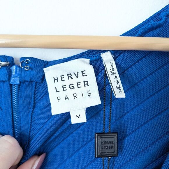 NWT Herve Leger Paris bright royal blue bandage Bodycon cap sleeve midi dress - Picture 3 of 6